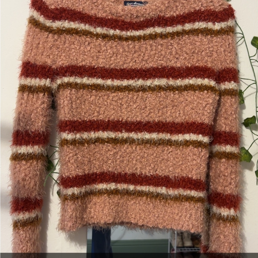 Cozy Striped Sweater - Pink, Red, and Brown